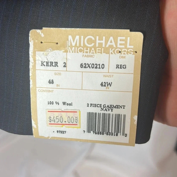 Michael Michael Kors 100% Wool Size 48 X 42W Men’s Suit Black Navy Stripped NWT - Picture 6 of 16